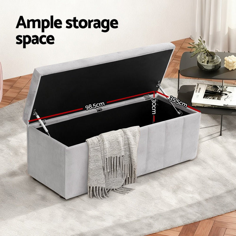 Danoz Furniture - Artiss Storage Ottoman Blanket Box Velvet Grey 103cm - danozdirect