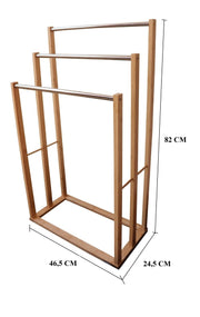 Danoz Furniture - Bamboo Towel Bar Metal Holder Rack 3 - Tier Freestanding for Bathroom and Bedroom - danozdirect