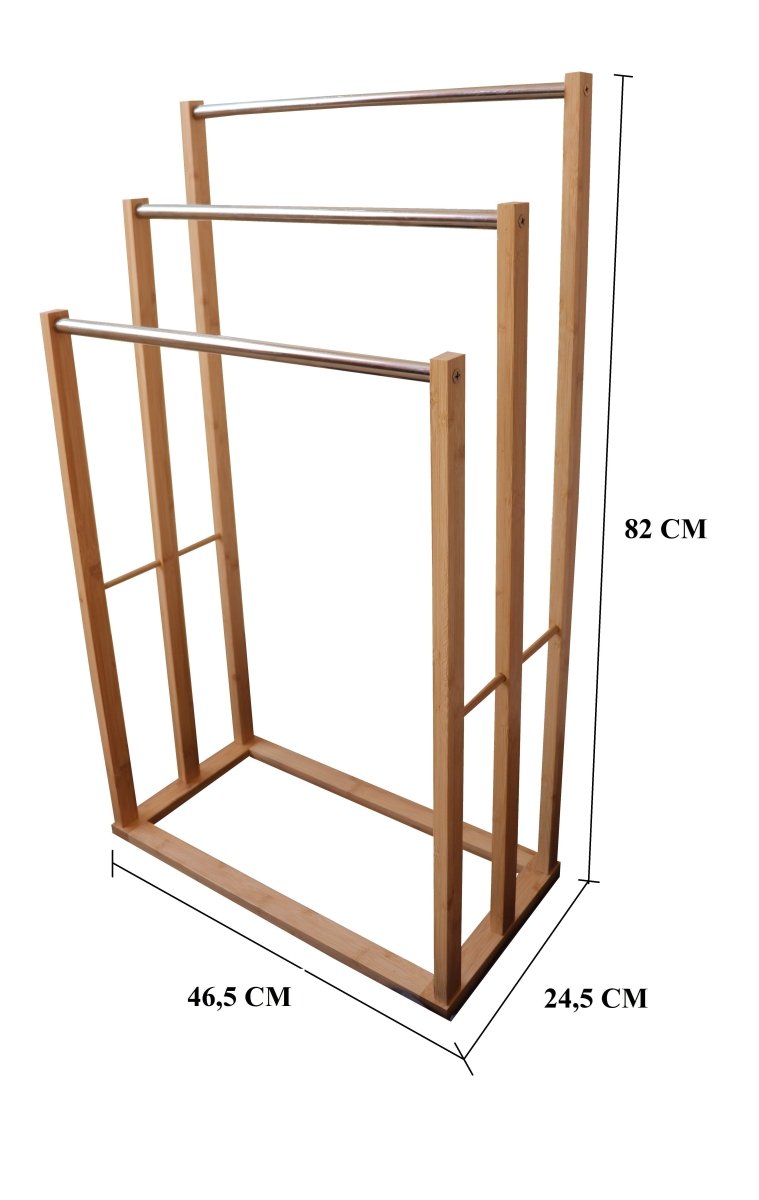 Danoz Furniture - Bamboo Towel Bar Metal Holder Rack 3 - Tier Freestanding for Bathroom and Bedroom - danozdirect