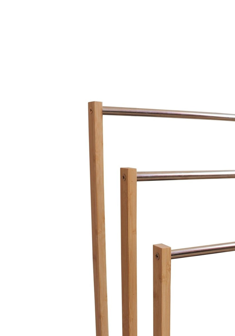 Danoz Furniture - Bamboo Towel Bar Metal Holder Rack 3 - Tier Freestanding for Bathroom and Bedroom - danozdirect