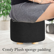 Danoz Furniture - Fabric Ottoman Round Wooden Leg Foot Stool - BLACK - danozdirect