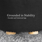 Danoz Furniture - Fabric Ottoman Round Wooden Leg Foot Stool - BLACK - danozdirect