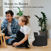 Danoz Furniture - Fabric Ottoman Round Wooden Leg Foot Stool - BLACK - danozdirect