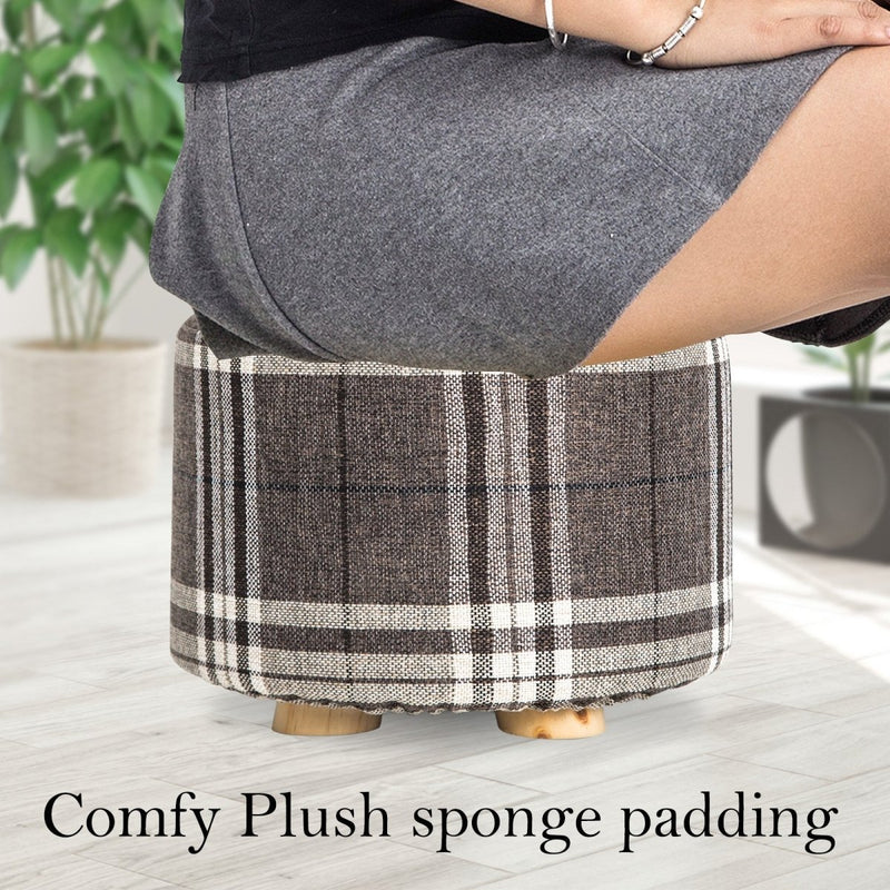 Danoz Furniture - Fabric Ottoman Round Wooden Leg Foot Stool - LATTICE - danozdirect