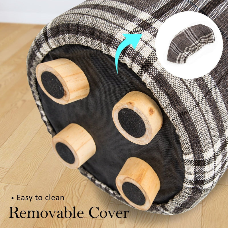 Danoz Furniture - Fabric Ottoman Round Wooden Leg Foot Stool - LATTICE - danozdirect