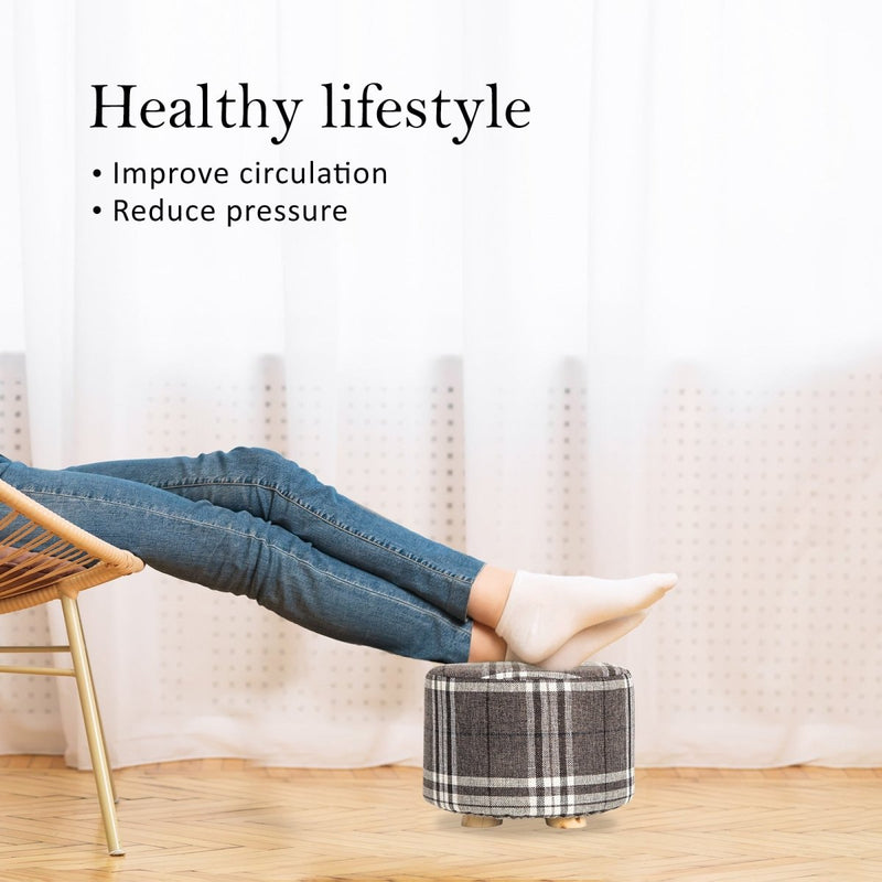 Danoz Furniture - Fabric Ottoman Round Wooden Leg Foot Stool - LATTICE - danozdirect