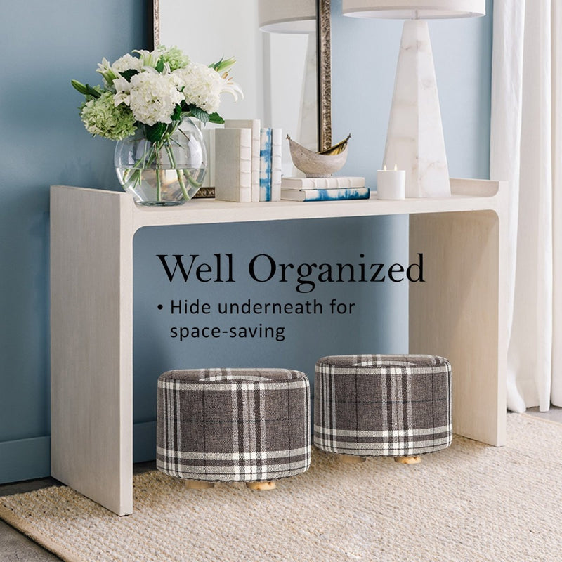 Danoz Furniture - Fabric Ottoman Round Wooden Leg Foot Stool - LATTICE - danozdirect
