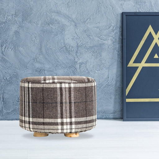 Danoz Furniture - Fabric Ottoman Round Wooden Leg Foot Stool - LATTICE - danozdirect