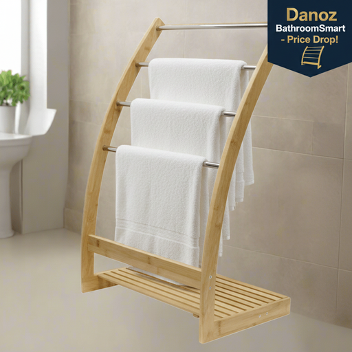 Danoz Furniture - Upgrade your bathroom storage with our Bamboo Towel Bar Metal Holder Rack 3 - Tier Freestanding and Bottom shelf - danozdirect