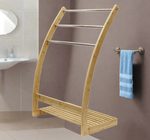 Danoz Furniture - Upgrade your bathroom storage with our Bamboo Towel Bar Metal Holder Rack 3 - Tier Freestanding and Bottom shelf - danozdirect