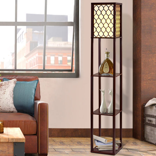 Danoz Furniture🪑Artiss Floor Lamp 3 Tier Shelf Storage LED Light Stand Home Room Pattern Brown - danozdirect