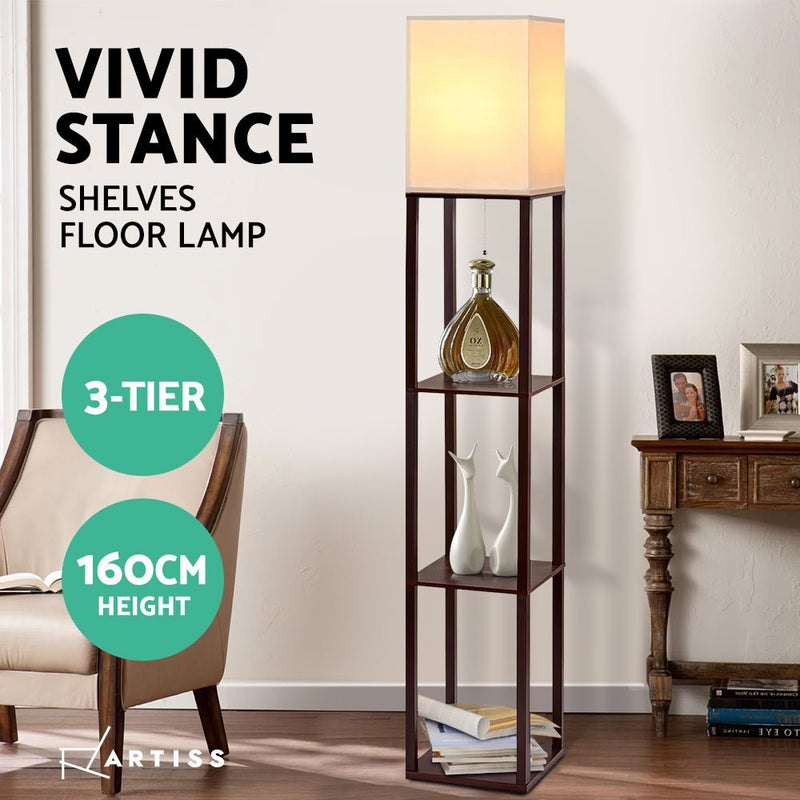 Danoz Furniture🪑Artiss Floor Lamp 3 Tier Shelf Storage LED Light Stand Home Room Vintage White - danozdirect