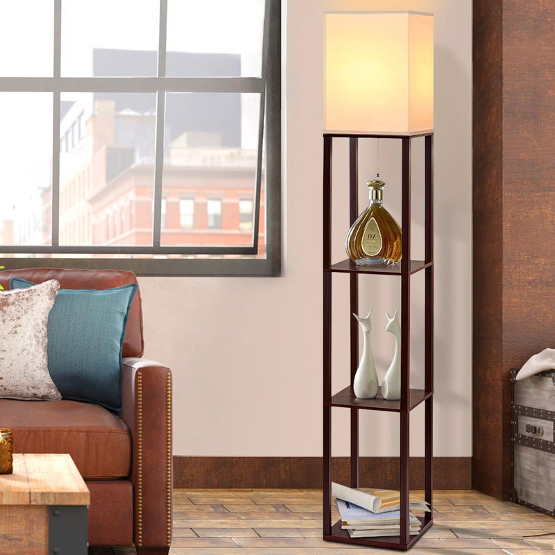 Danoz Furniture🪑Artiss Floor Lamp 3 Tier Shelf Storage LED Light Stand Home Room Vintage White - danozdirect