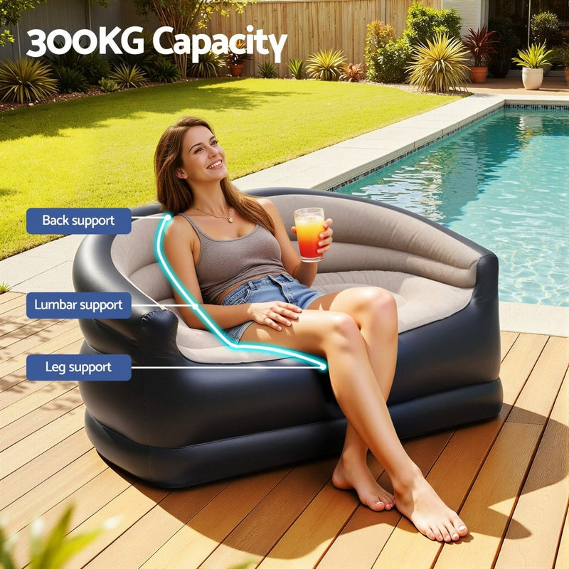 Danoz Gardeon Outdoor Air Sofa Inflatable Couch Two - Seater Lounge Chair with Pump Blow Up Couches for Camping - danozdirect