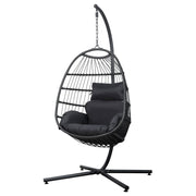 Danoz Gardeon Outdoor Egg Swing Chair Hanging Chair Wicker Rope Pod Stand Foldable Grey - danozdirect