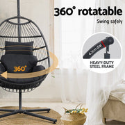 Danoz Gardeon Outdoor Egg Swing Chair Hanging Chair Wicker Rope Pod Stand Foldable Grey - danozdirect