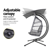 Danoz Gardeon Outdoor EggPod Swing Chair Wicker Furniture Pod Stand Canopy 2 Seater Grey - danozdirect