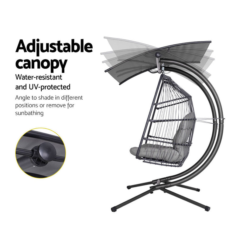 Danoz Gardeon Outdoor EggPod Swing Chair Wicker Furniture Pod Stand Canopy 2 Seater Grey - danozdirect