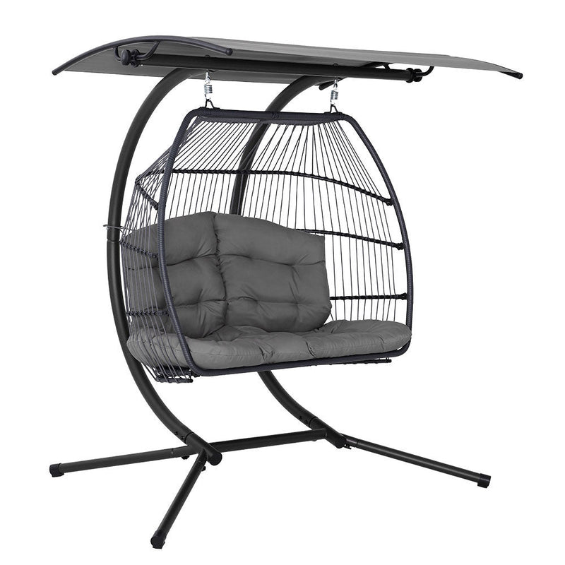 Danoz Gardeon Outdoor EggPod Swing Chair Wicker Furniture Pod Stand Canopy 2 Seater Grey - danozdirect