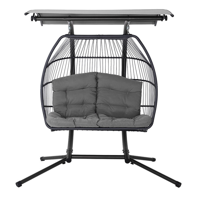 Danoz Gardeon Outdoor EggPod Swing Chair Wicker Furniture Pod Stand Canopy 2 Seater Grey - danozdirect