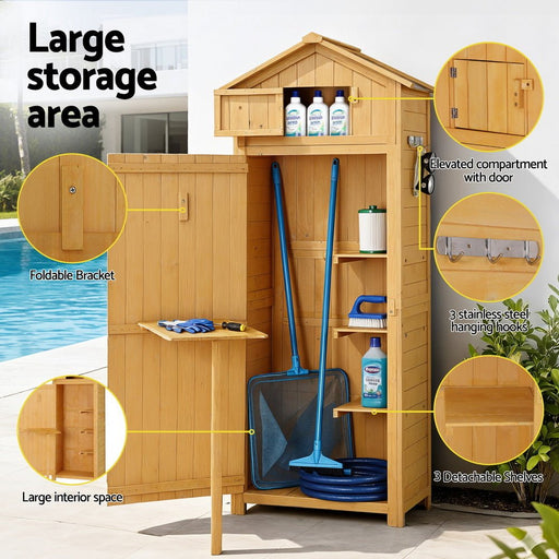 Danoz Gardeon Outdoor Storage Cabinet Cupboard Folding Table Tool Organizer Shed Adjustable - danozdirect