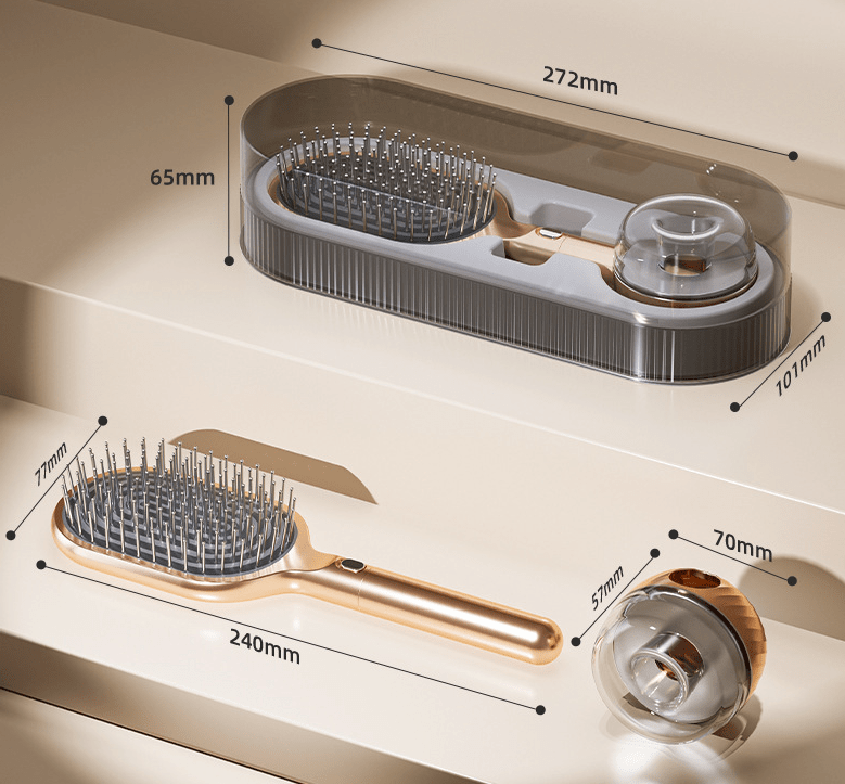 Danoz Hair - Black Premium Self - Cleaning Hair Brush Set with Stand - Anti - Static Detangling & Scalp Massage Paddle Brush - danozdirect