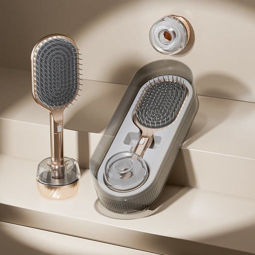Danoz Hair - Gold Premium Self - Cleaning Hair Brush Set with Stand - Anti - Static Detangling & Scalp Massage Paddle Brush - danozdirect