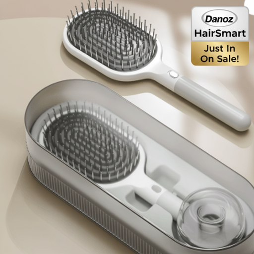 Danoz Hair - White Premium Self - Cleaning Hair Brush Set with Stand - Anti - Static Detangling & Scalp Massage Paddle Brush - danozdirect