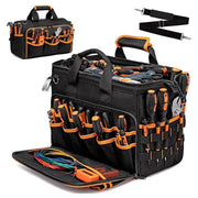 Danoz Heavy - Duty 17 - Inch Tool Bag with 46 Pockets, Waterproof Base & Shoulder Strap(Black Orange) - danozdirect