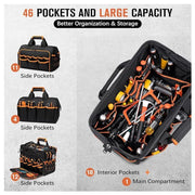 Danoz Heavy - Duty 17 - Inch Tool Bag with 46 Pockets, Waterproof Base & Shoulder Strap(Black Orange) - danozdirect