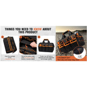 Danoz Heavy - Duty 17 - Inch Tool Bag with 46 Pockets, Waterproof Base & Shoulder Strap(Black Orange) - danozdirect