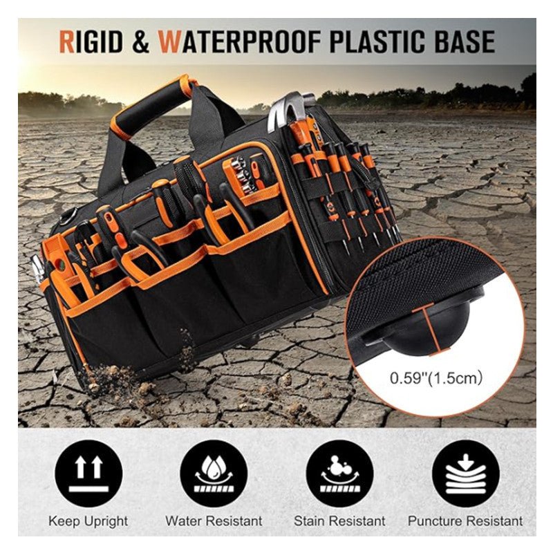 Danoz Heavy - Duty 17 - Inch Tool Bag with 46 Pockets, Waterproof Base & Shoulder Strap(Black Orange) - danozdirect