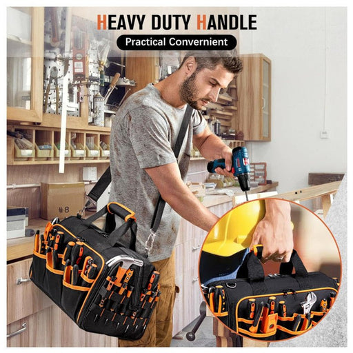 Danoz Heavy - Duty 17 - Inch Tool Bag with 46 Pockets, Waterproof Base & Shoulder Strap(Black Orange) - danozdirect