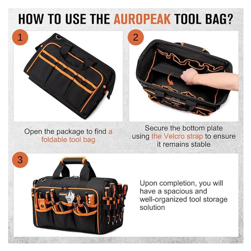 Danoz Heavy - Duty 17 - Inch Tool Bag with 46 Pockets, Waterproof Base & Shoulder Strap(Black Orange) - danozdirect
