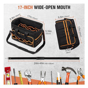 Danoz Heavy - Duty 17 - Inch Tool Bag with 46 Pockets, Waterproof Base & Shoulder Strap(Black Orange) - danozdirect