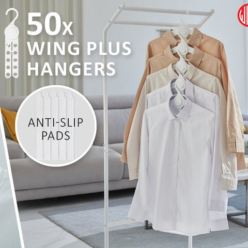 Danoz Home - 50X Plus Hanger Multiple Clothes Rack Organizer Foldable 10 Holes WHITE - danozdirect