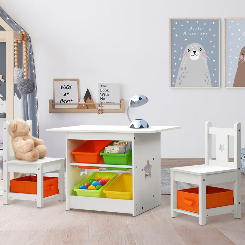 Danoz Kids - Keezi 3PCS Kids Table and Chairs Set Children Furniture Play Toys Storage Box - danozdirect