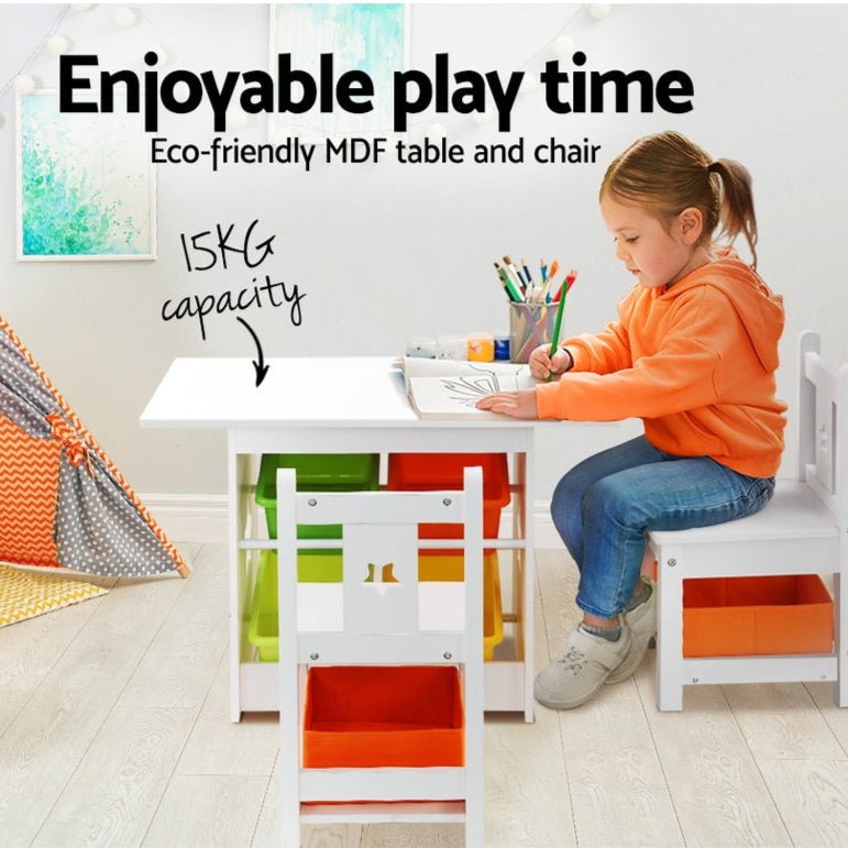 Danoz Kids - Keezi 3PCS Kids Table and Chairs Set Children Furniture Play Toys Storage Box - danozdirect