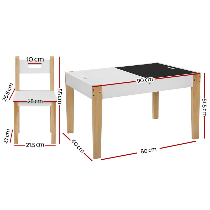 Danoz Kids - Keezi 3PCS Kids Table and Chairs Set Storage Toys Play Activity Desk Chalkboard - danozdirect