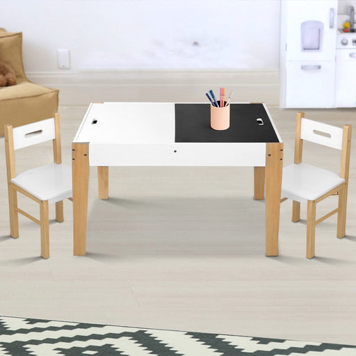 Danoz Kids - Keezi 3PCS Kids Table and Chairs Set Storage Toys Play Activity Desk Chalkboard - danozdirect