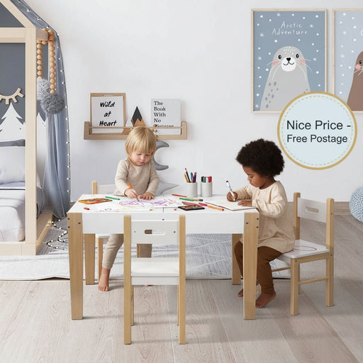 Danoz Kids - Keezi 3PCS Kids Table and Chairs Set Storage Toys Play Activity Desk Chalkboard - danozdirect