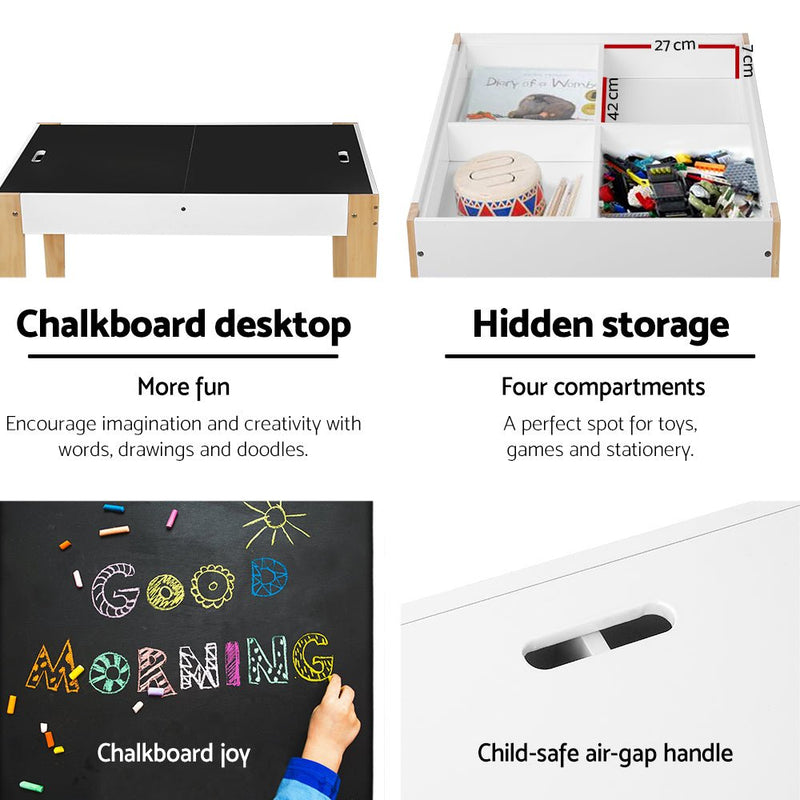 Danoz Kids - Keezi 3PCS Kids Table and Chairs Set Storage Toys Play Activity Desk Chalkboard - danozdirect