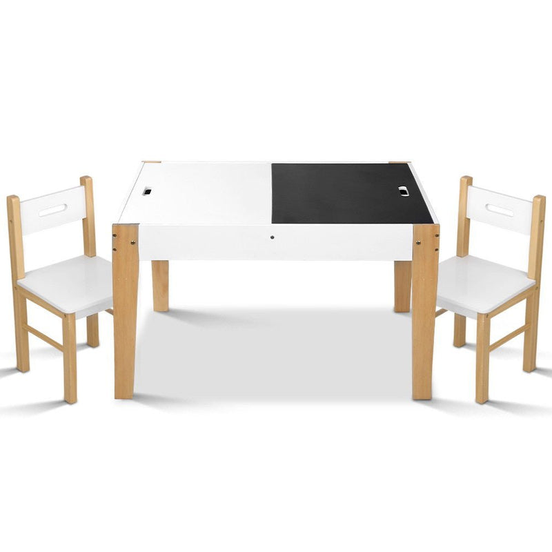Danoz Kids - Keezi 3PCS Kids Table and Chairs Set Storage Toys Play Activity Desk Chalkboard - danozdirect