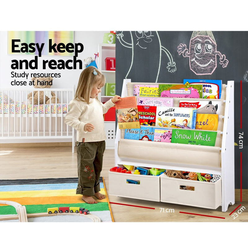 Danoz Kids - Keezi 4 Tiers Kids Bookshelf Magazine Rack Children Bookcase Organiser Drawer - danozdirect