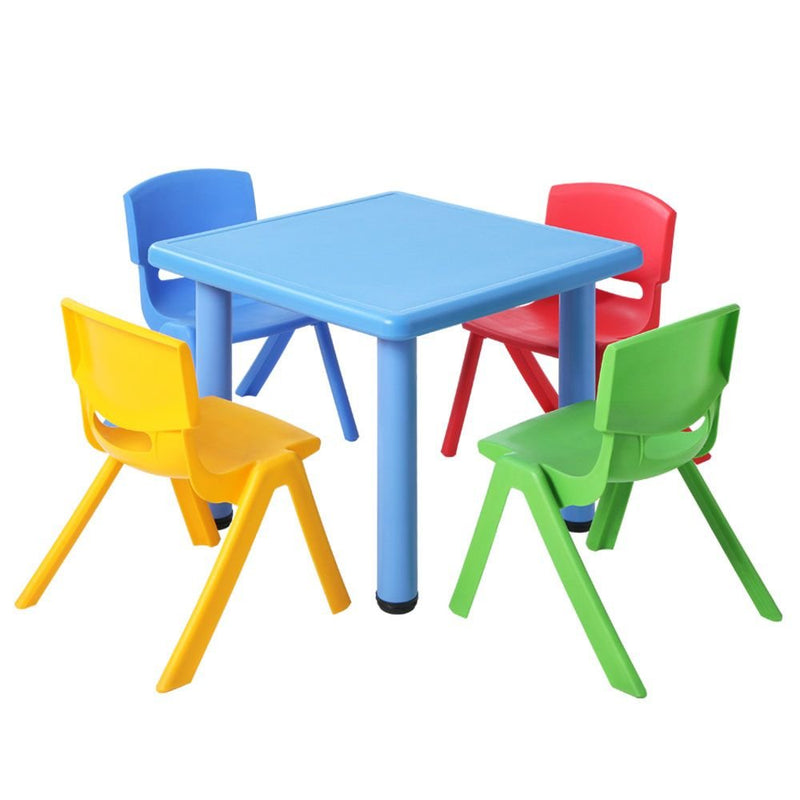Danoz Kids - Keezi 5PCS Kids Table and Chairs Set Children Study Desk Furniture Plastic 4 Chairs - danozdirect