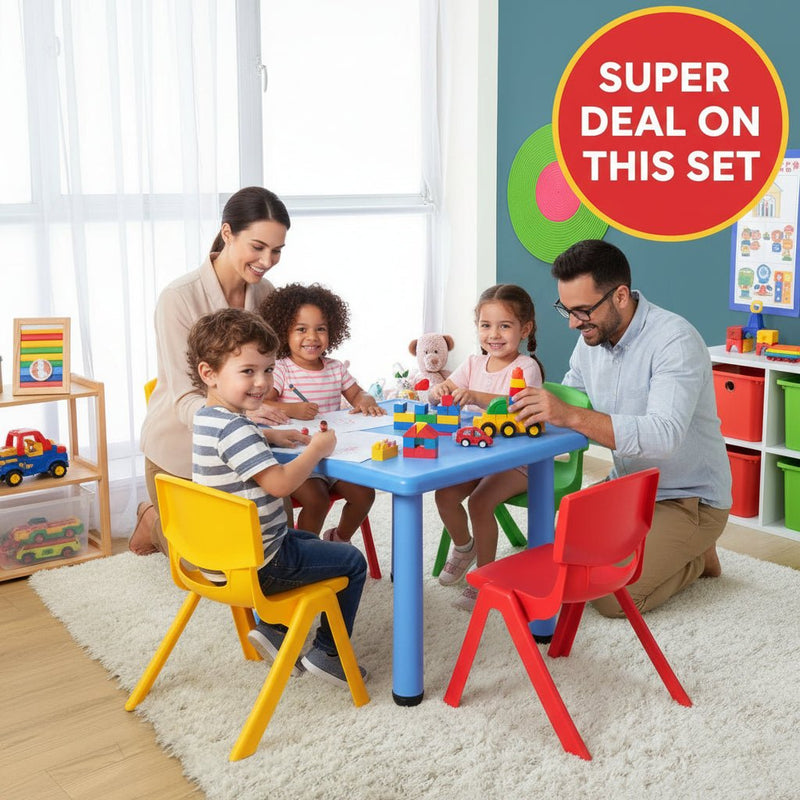 Danoz Kids - Keezi 5PCS Kids Table and Chairs Set Children Study Desk Furniture Plastic 4 Chairs - danozdirect