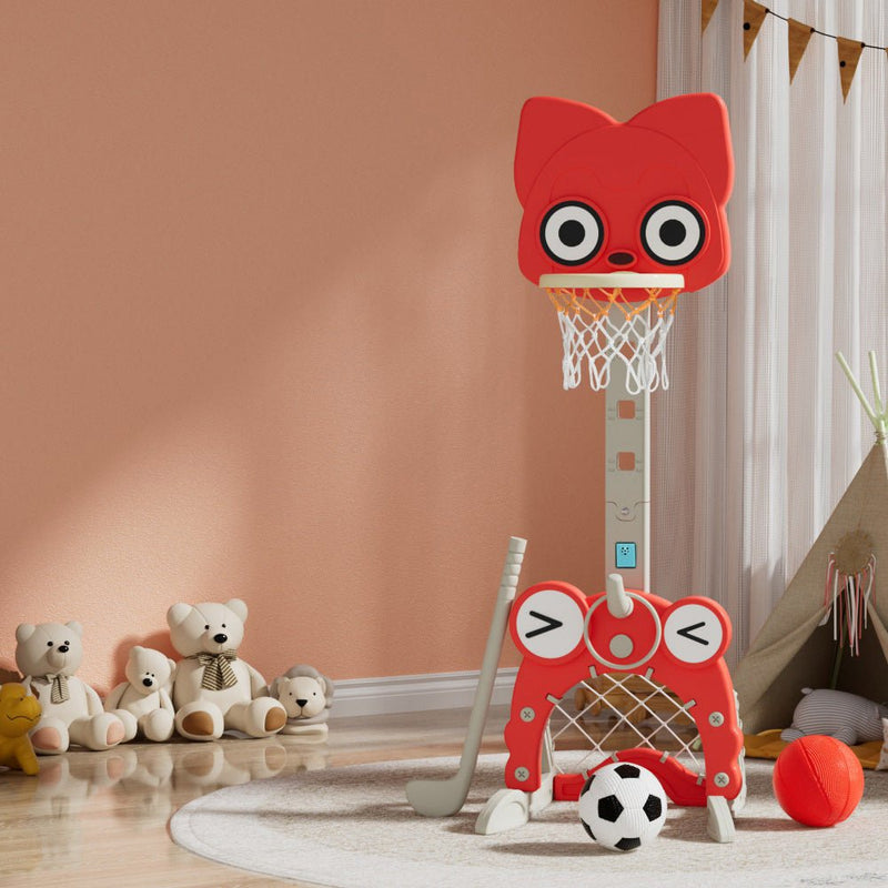 Danoz Kids - Keezi Kids Basketball Hoop Stand Adjustable 5 - in - 1 Sports Center Toys Set Red - danozdirect