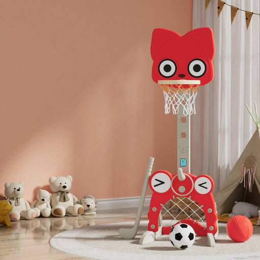Danoz Kids - Keezi Kids Basketball Hoop Stand Adjustable 5 - in - 1 Sports Center Toys Set Red - danozdirect