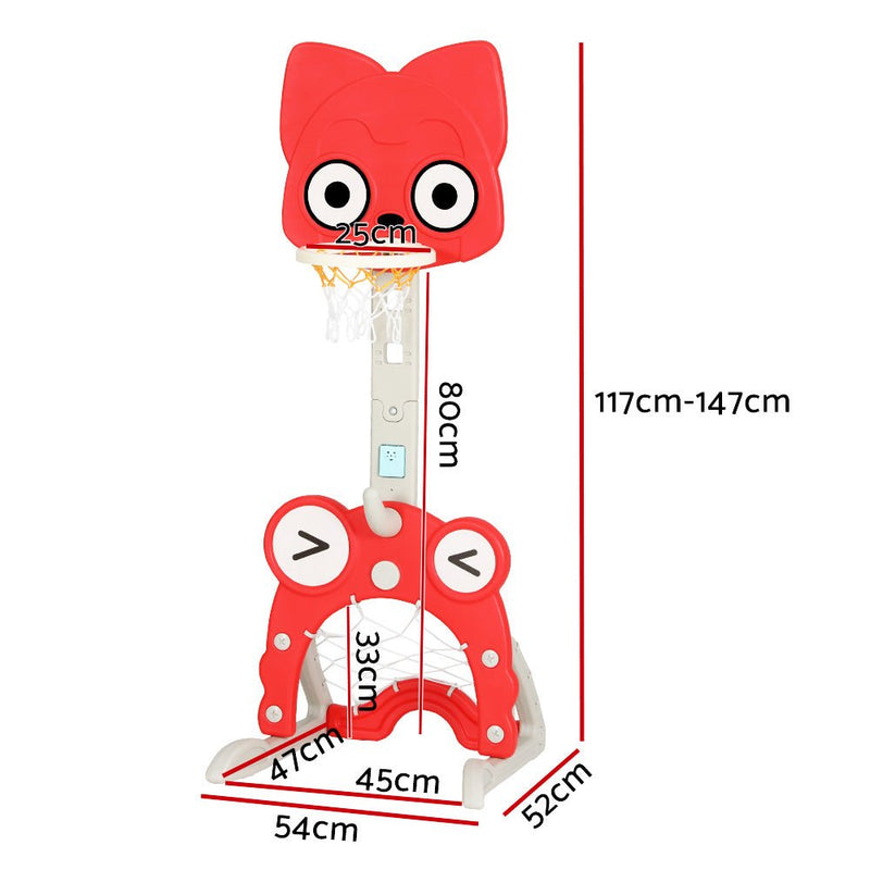 Danoz Kids - Keezi Kids Basketball Hoop Stand Adjustable 5 - in - 1 Sports Center Toys Set Red - danozdirect