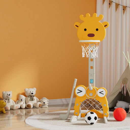 Danoz Kids - Keezi Kids Basketball Hoop Stand Adjustable 5 - in - 1 Sports Center Toys Set Yellow - danozdirect